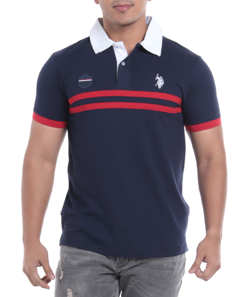 Polo Fashion con logo y raya al frente para caballero